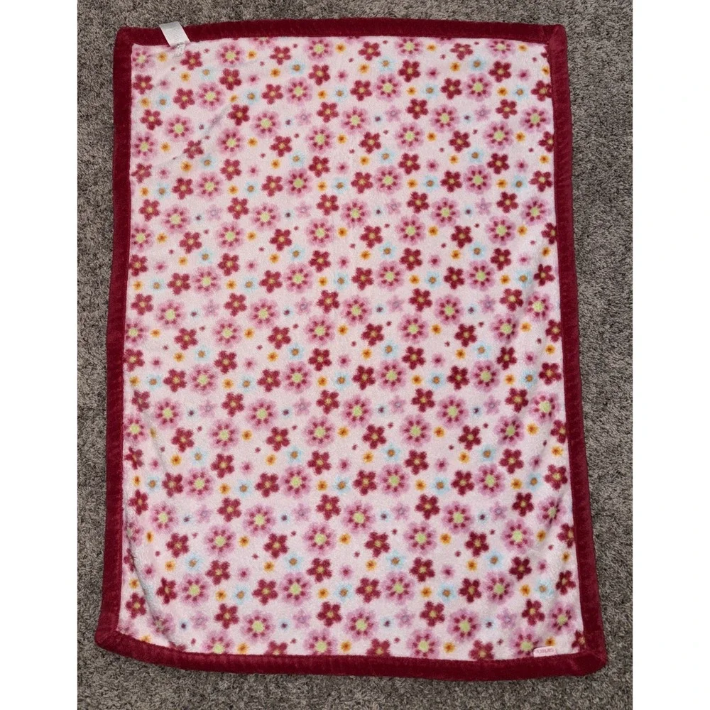 Carter's Pink Floral Baby Security Blanket Lovey Dark Pink Trim Plush Blanket